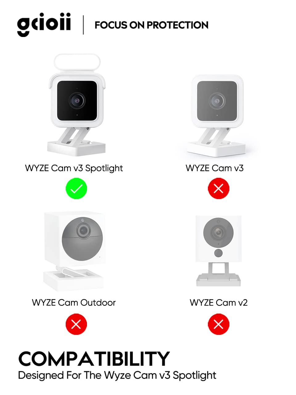 Gcioii Mount For Wyze Cam V3 Spotlight Camera, Indoor/Outdoor Security Accessories,Weatherproof Protective Silicone Skin Cover A