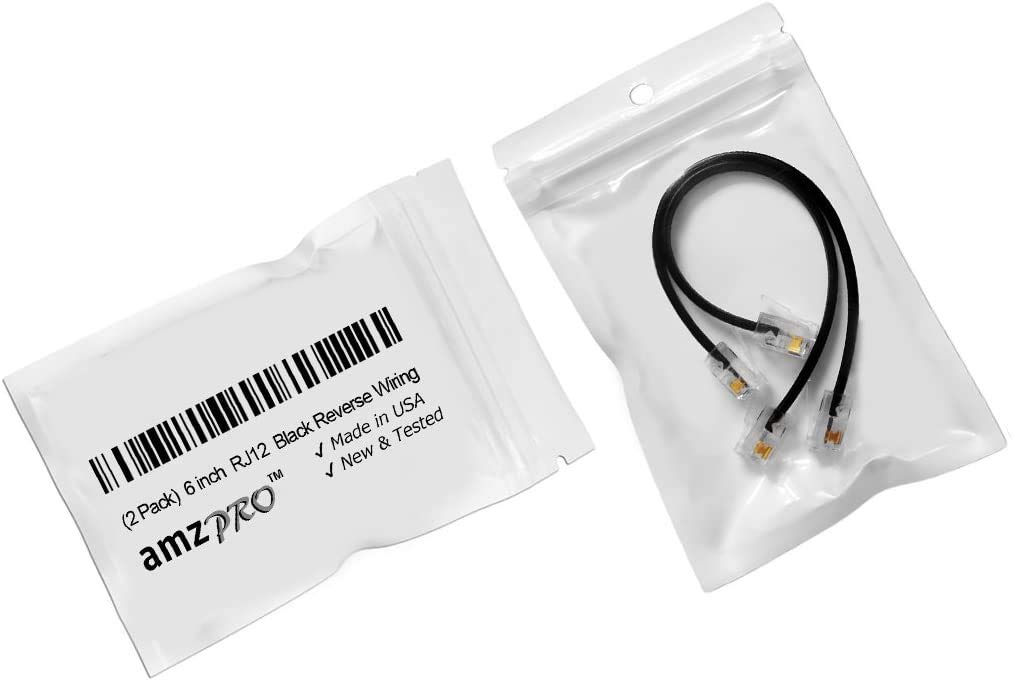 Amzdeals 2 Pack 6 Inch Black Rj12 6P6C Male To Male Reverse Wired Cable, Pro Grade Voice Phone Line Cord   Made In Usa