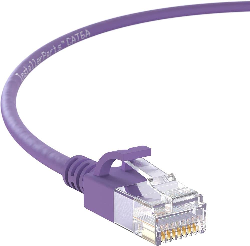 Installerparts Ethernet Cable Cat6A Slim Cable Utp Booted 50 Ft   Purple   Professional Series   10Gigabit/Sec Network/High Spee