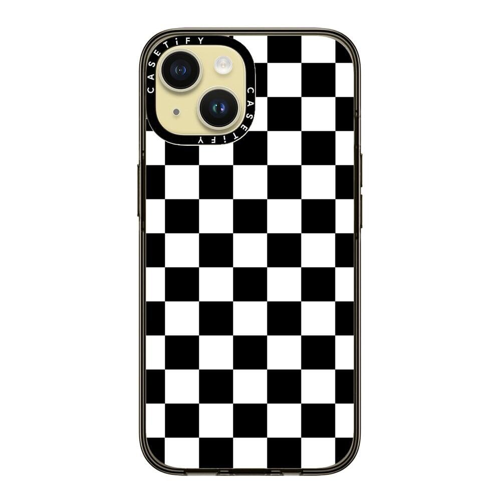 Casetify Compact Case For Iphone 15 [2X Military Grade Drop Tested / 4Ft Drop Protection]   Black White Check Checkerboard   Cle