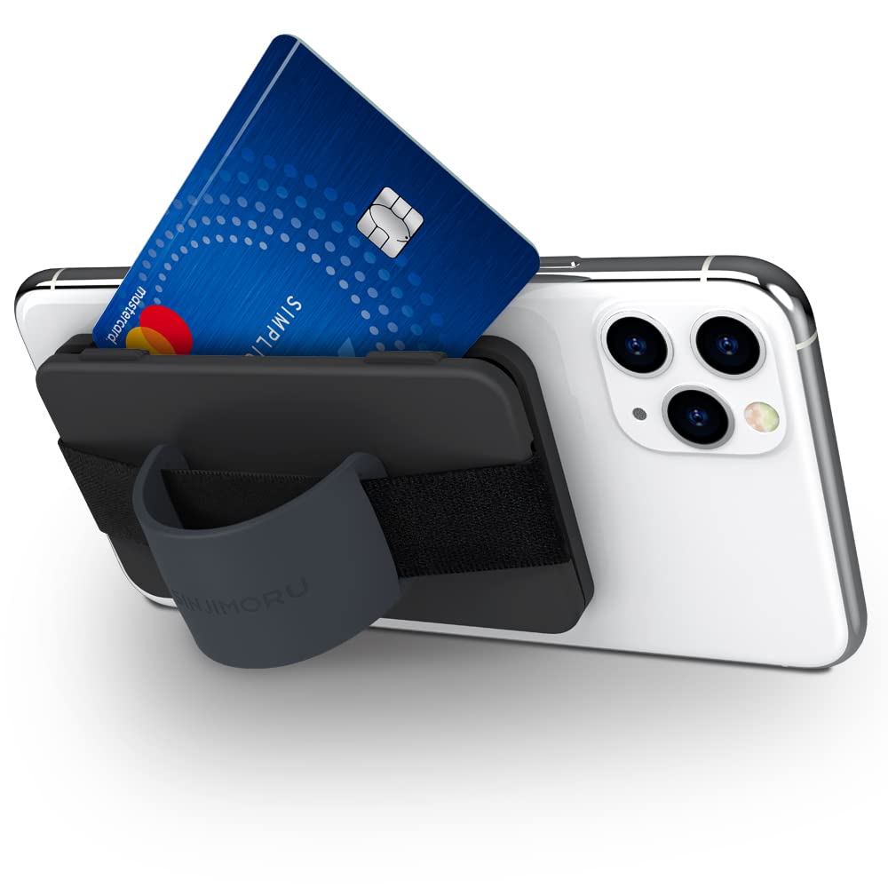 Sinjimoru Cell Phone Card Holder Wallet Case For Back Of Phone, Secure Silicone Phone Stand. Card Zip 2 Midnight Blue