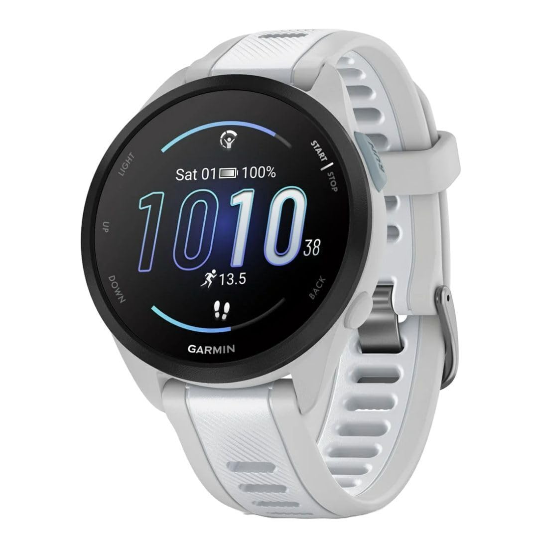 Garmin Forerunner 165, Running Smartwatch, Colorful AMOLED Display, Training Metrics and Recovery Insights, Whitestone