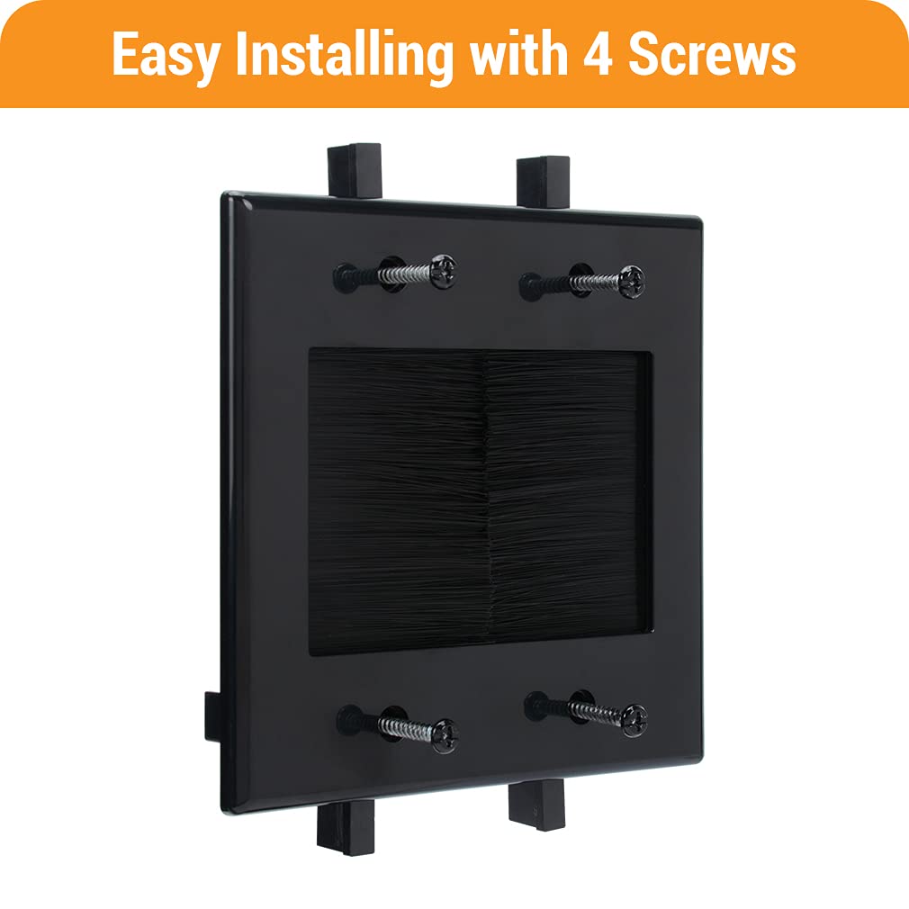 Kebulldola 2 Gang Brush Wall Plate with Built-in Low Voltage Mounting Bracket, Metal Black (4 Pack)
