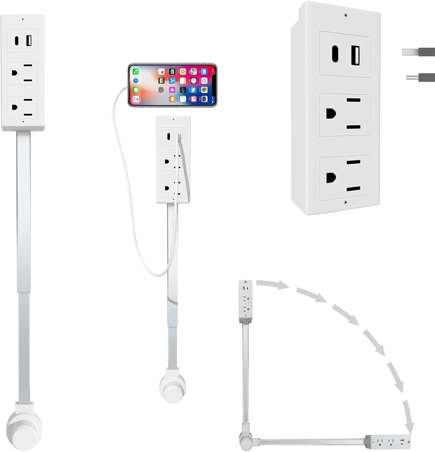 Electrical Outlet Extender Stick With Usb Ports| 1875W/15A Surge Protector | Etl Certified Wall Outlet Expander | Space-Saving R