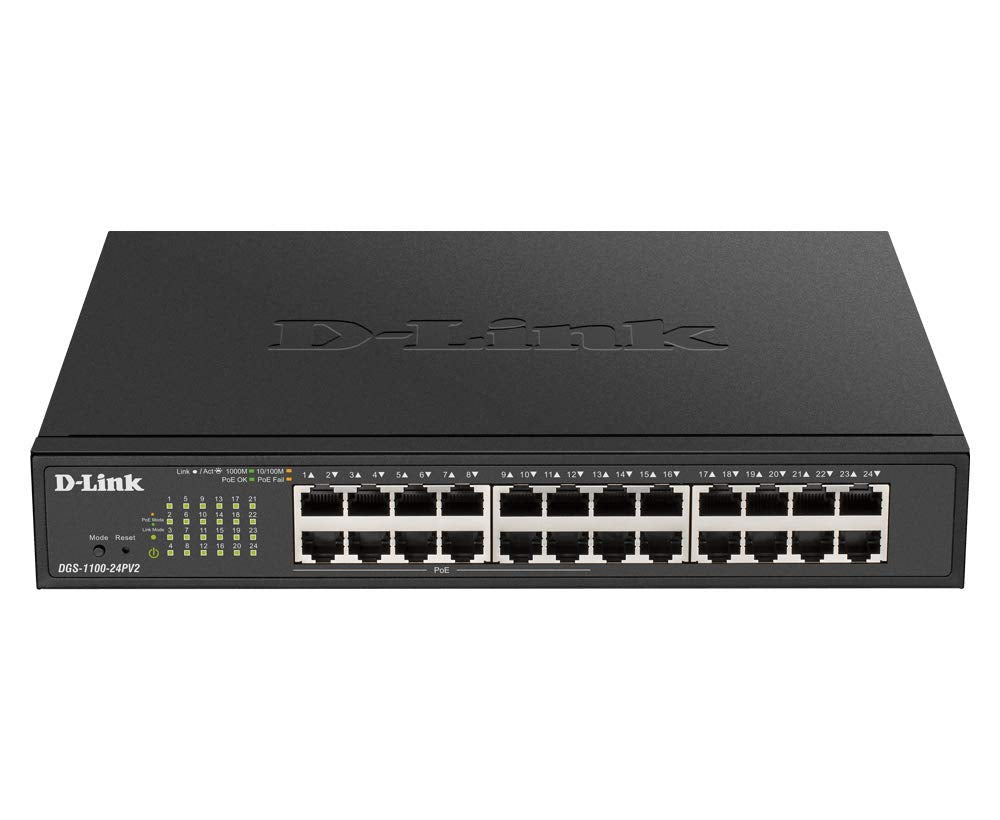 D Link Ethernet Switch 24 Port Easy Smart Managed Gigabit Switch W 12 Poe+ Ports 100W Poe Budget Layer 2 Internet Network (Dgs 1