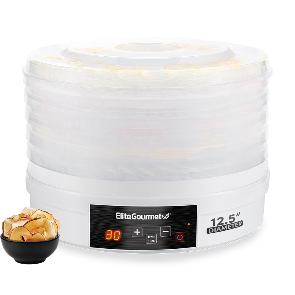 Elite Gourmet Efd770Wd Digital Food Dehydrator With 5X12.5    Bpa Free Trays, Adjustable 48 Hr Timer And Temperature From 95~158