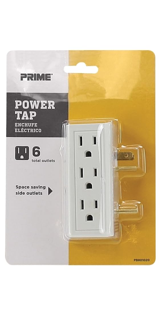Prime PB801020 6 Side-Outlet Space-Saver Power Tap, White