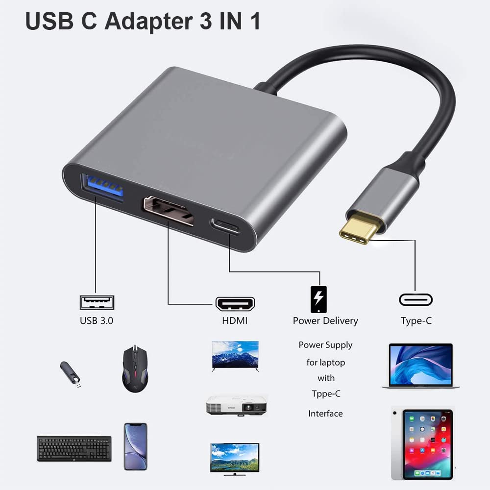 Qces Usb C To Hdmi Multiport Adapter, Usb C Digital Av Multiport Adapter, 4K Hdmi Video Output Usb 3.0 Pd Charging Converter Hub
