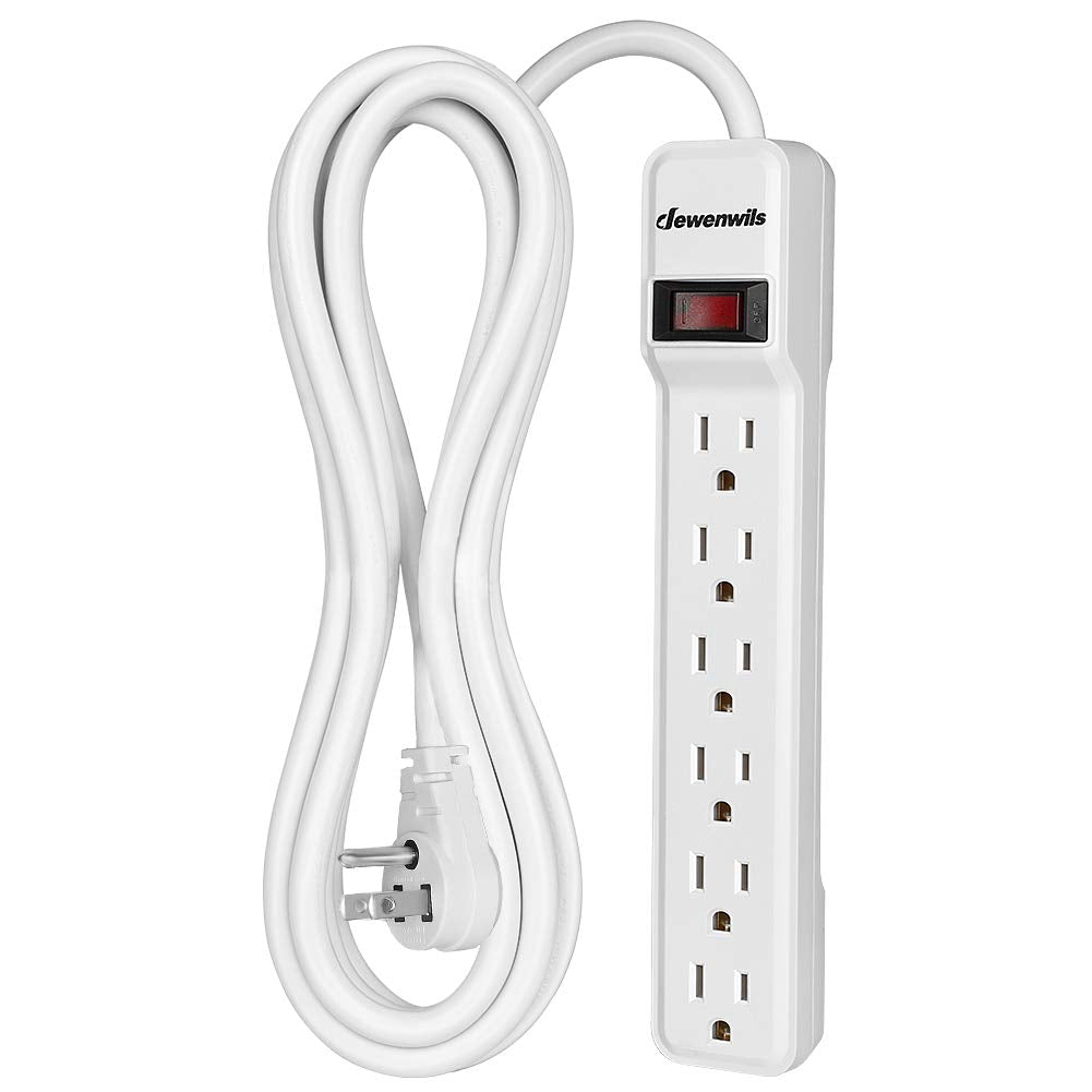 Dewenwils 6 Outlet Power Strip Surge Protector, 10Ft Long Extension Cord, Low Profile Flat Plug, 15 Amp Circuit Breaker, 500 Jou