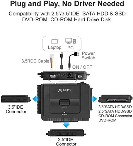 Alxum Sata Ide To Usb 3.0 Hard Drive Adapter With Power, Ide To Sata Adapter External Hard Disk Reader For 2.5 / 3.5 Inch Ide