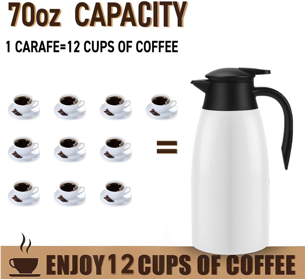 70Oz Coffee Carafe Airpot Insulated Coffee Thermos Urn Stainless Steel Vacuum Thermal Pot Flask Dispenser For Coffee, Hot Water,