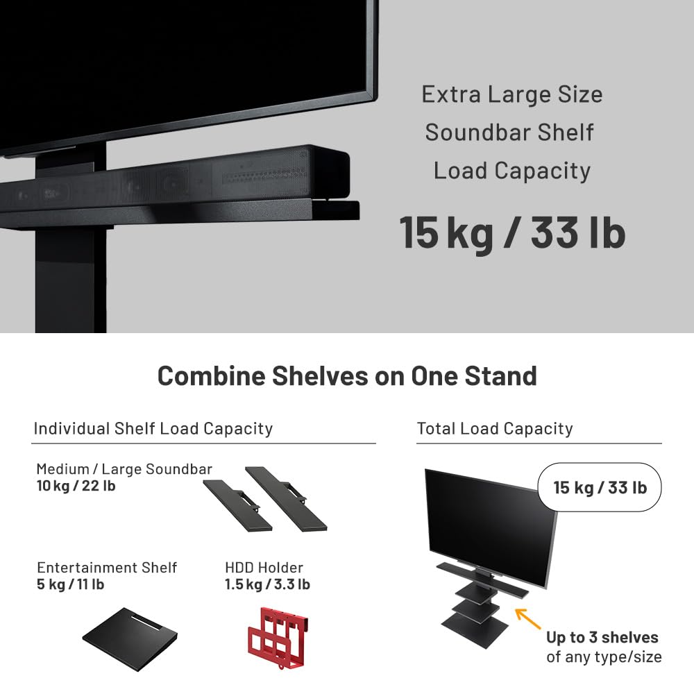 Wall Soundbar Shelf For Tv Stand Model V4, Extra Large Size, Width 130 Cm / 51.2'', Satin Black