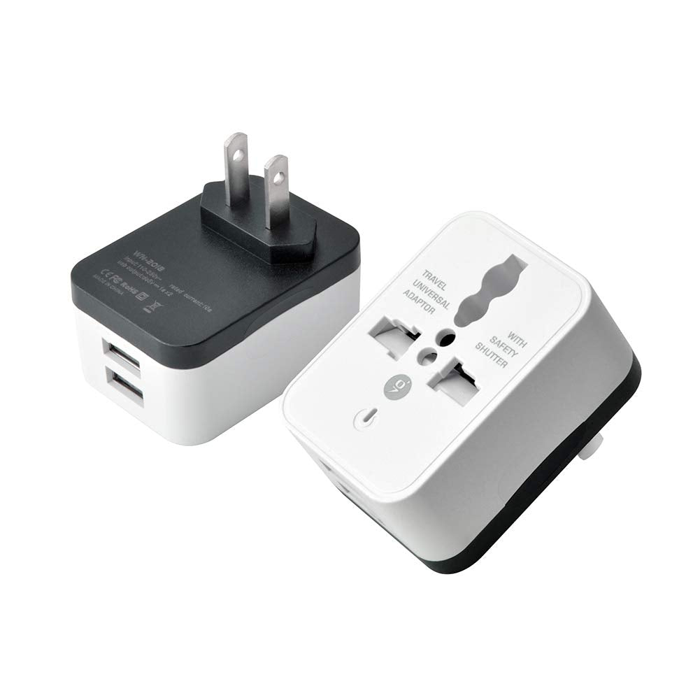 Universal Power Travel Plug Adapter Converting From Eu/Uk/Cn/Au/Jp To Us (2 Usb Ports)