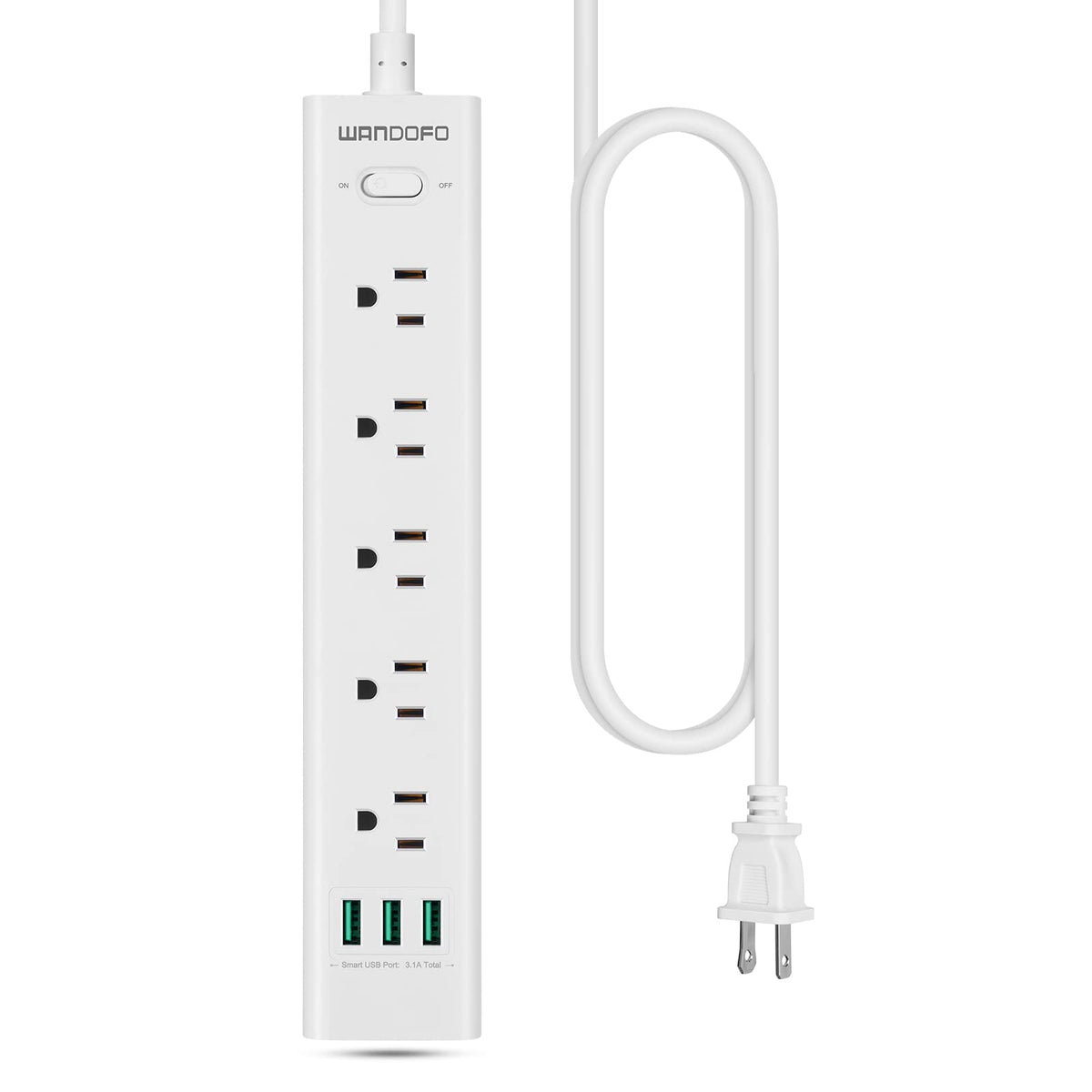 Wandofo 2 Prong Power Strip, 10Ft Long Extension Cord Surge Protector, 5 Outlets And 3 Usb, 13A/1625W, Polarized Two Prong To Th