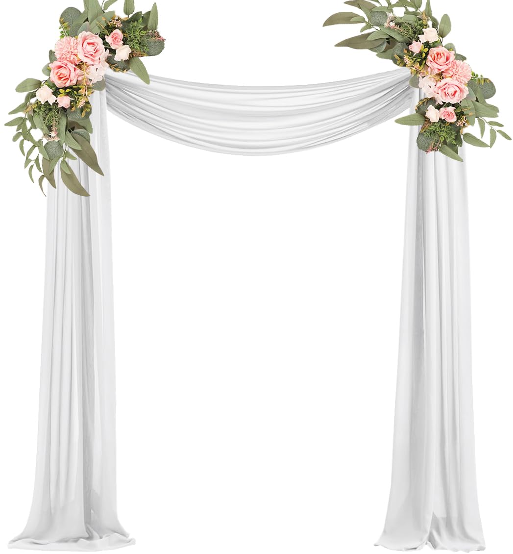 White Wedding Arch Draping Fabric 29'' X 20Ft Sheer Drapes Chiffon Fabric For Wedding Arbor Engagement Ceremony Party Bridal Sho
