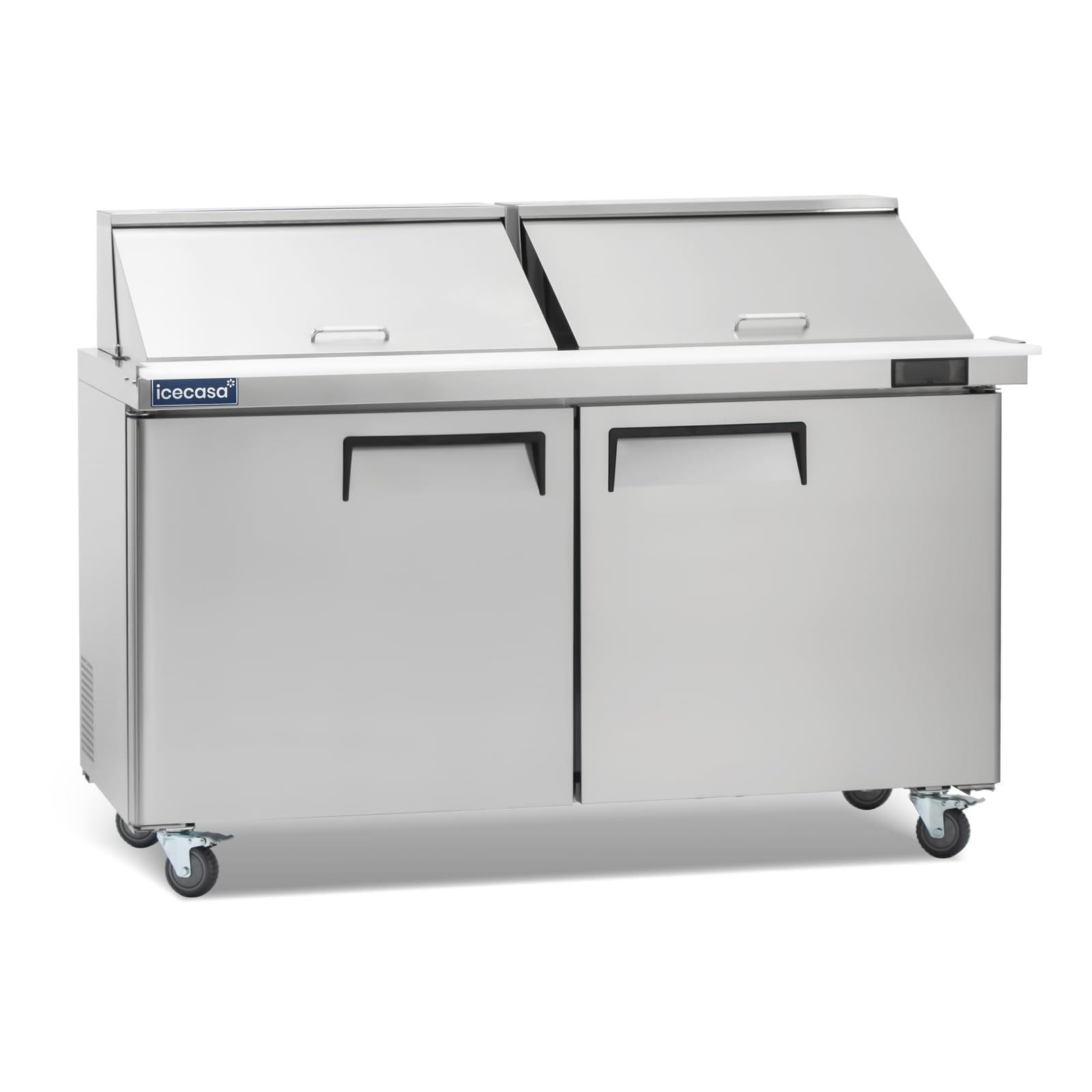 Icecasa 60'' W Commercial Refrigerator Sandwich&Salad Prep Table Mega Top 2 Door Stainless Steel Counter Fan Cooling Refrigerato
