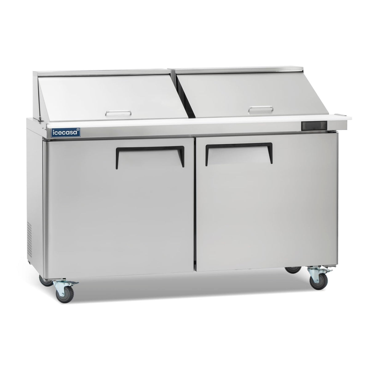 Icecasa 60'' W Commercial Refrigerator Sandwich&Salad Prep Table Mega Top 2 Door Stainless Steel Counter Fan Cooling Refrigerato