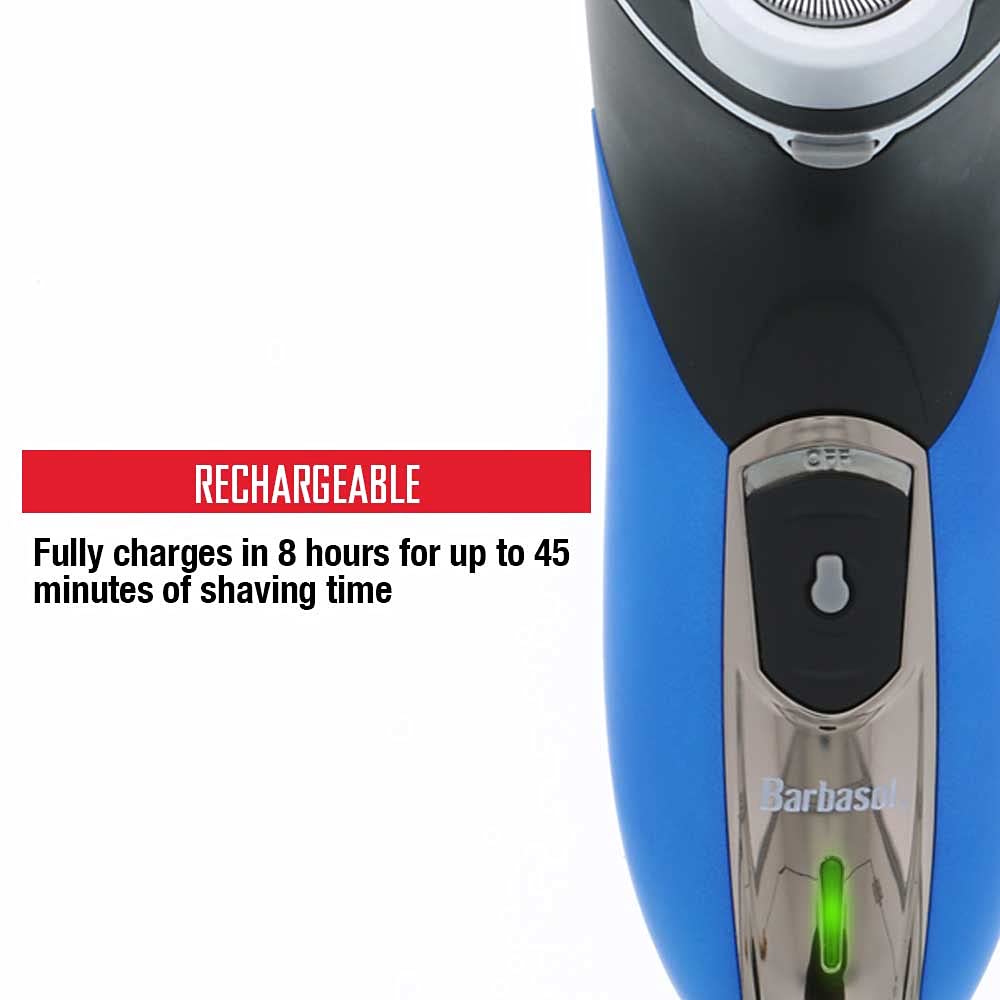 Barbasol Rechargeable Electric Wet And Dry Rotary Shaver With Stainless Steel Blades And Pop Up Trimmer