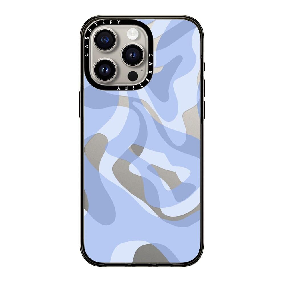 Casetify Compact Case For Iphone 15 Pro Max [2X Military Grade Drop Tested / 4Ft Drop Protection]   Retro Swirls In Blue   Clear