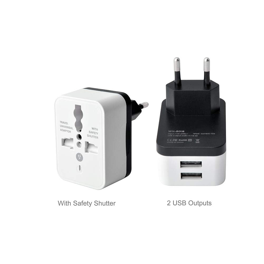 Icevein European Power Travel Plug Adapter, Spain Iceland Germany France Italy Power Travel Plug Adapter Converting To Usa (2 Us