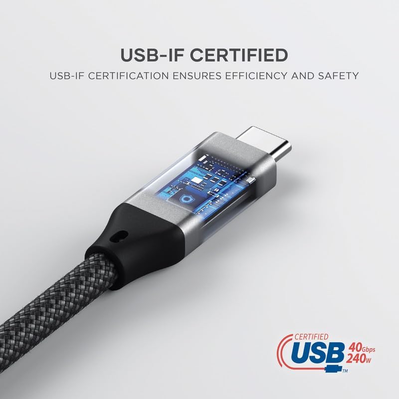 Satechi Usb C To Usb C 4.0 Pro Cable, Usb If Certified, 240W Power Delivery, 8K Resolution @ 60Hz, 4K @ 120Hz Single/Dual Display, 40Gbps Data Transfer, Downward Compatible To 2.0 Usb C (4 Ft/1.2M)