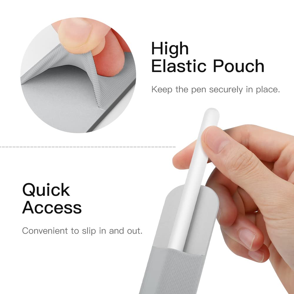 MoKo Pencil Holder Sticker Fit Apple Pencil Pro, Apple Pencil (USB C), Apple Pencil 1st/2nd Generation, Elastic Pencil Pocket Pouch Adhesive Sleeve Attached to iPad Case for Stylus Pens,Silver Gray