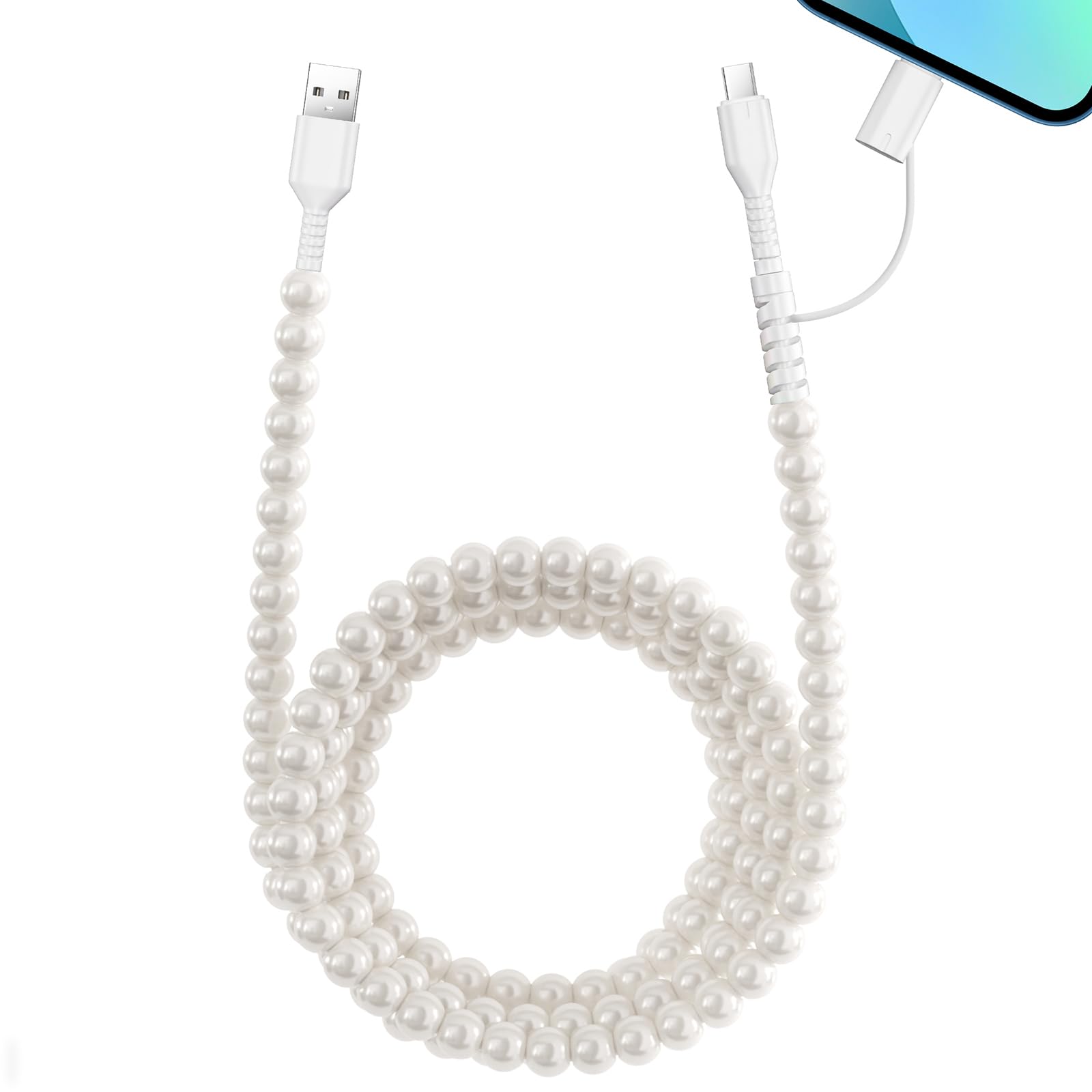 Aolcev Usb C Cable 66W 2 In 1 Multi Usb To Usb C Fast Charging Cable 6.6Ft/2M Long Beaded Phone Charger Pearl Usb Type C Charger