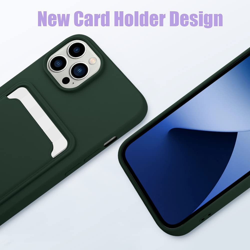 Mzelq Compatible With Iphone 14 Pro Max Case, Card Holder Camera Protection Cover + Screen Protector Phone Case Green