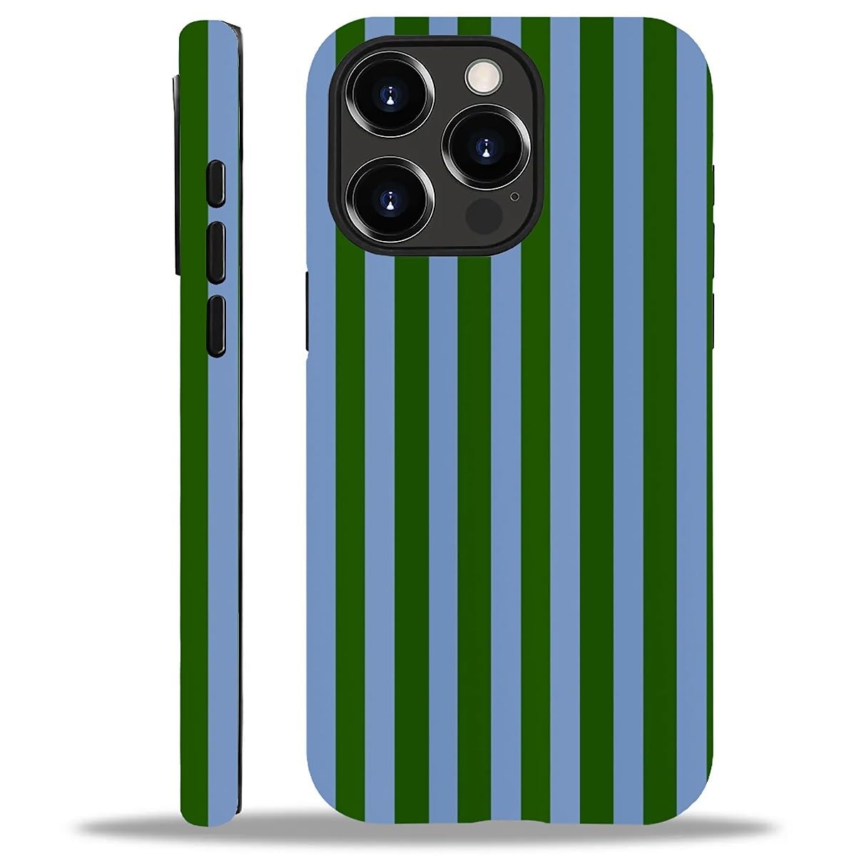 WANKBLC Compatible with iPhone 14 Pro Max Matte Case, Green and Blue Stripes Geometric Vertical Line Pattern for Girl Full Body 