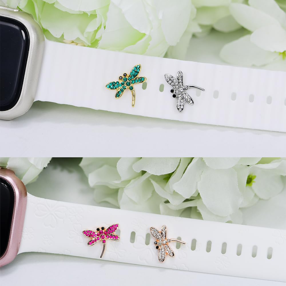 Sunoreek Green Dragonfly Silver Watch Band Charms For Apple , Gold Watch Band Charms For Women, Cute Cartoon Decorative Rings Lo