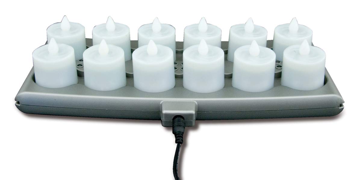 Hollowick Platinum+ Flameless Rechargeable Set: (12) Candlelight Led Candles, (1) Charging Tray, (1) Power Supply