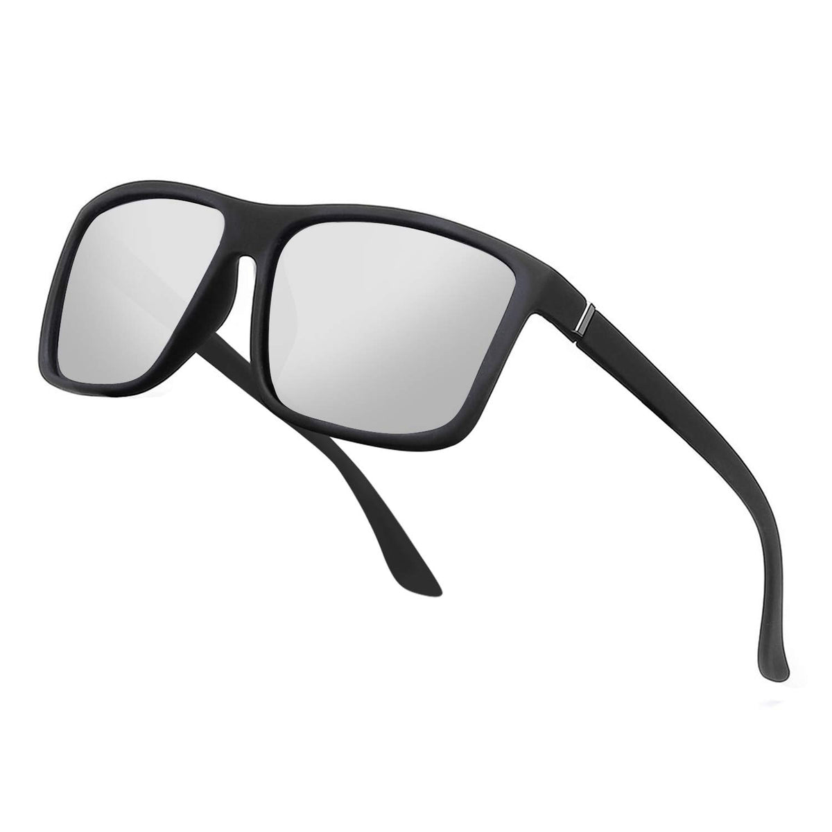 Nieepa Mens Driving Sports Polarized Sunglasses Square Plastic Frame Glasses (White Silver Lensblack Frame)