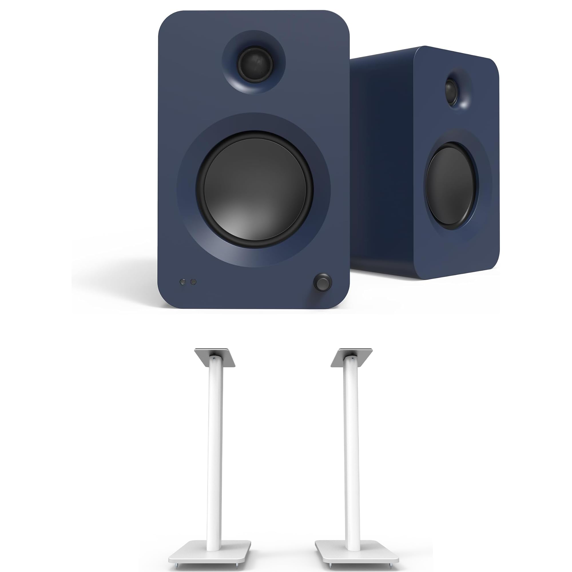 Kanto REN Blue Bluetooth Powered Bookshelf Speakers - Matte Blue Pair SP26PLW 26 Fixed-Height Stands for Bookshelf Speakers - Wh