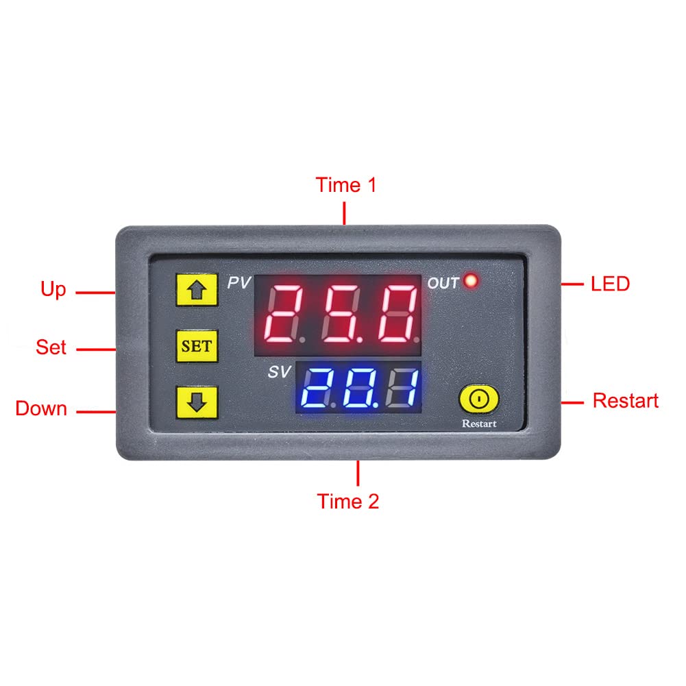 2Pcs Timer Delay Relay Programmable Cycle Timer Switch On Off Control Led Digital Display Time Relay Module (Dc12V/20A) Gray