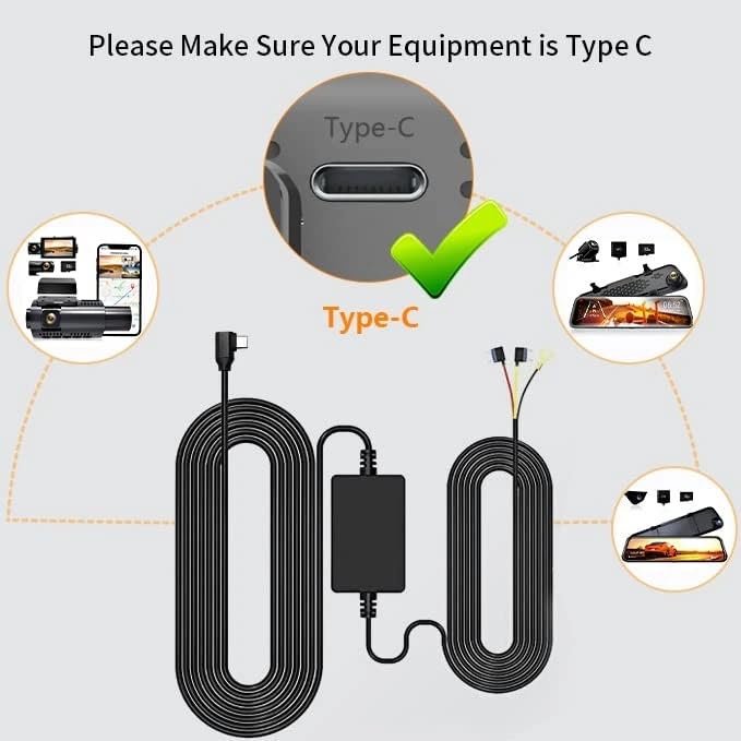 Wolfbox Usb C Hardwire Kit For G900 Pro/G840S/G930/G850/G900/840H Mirror Dash Cam, Not Suitable For G890, Parking Monitor With M