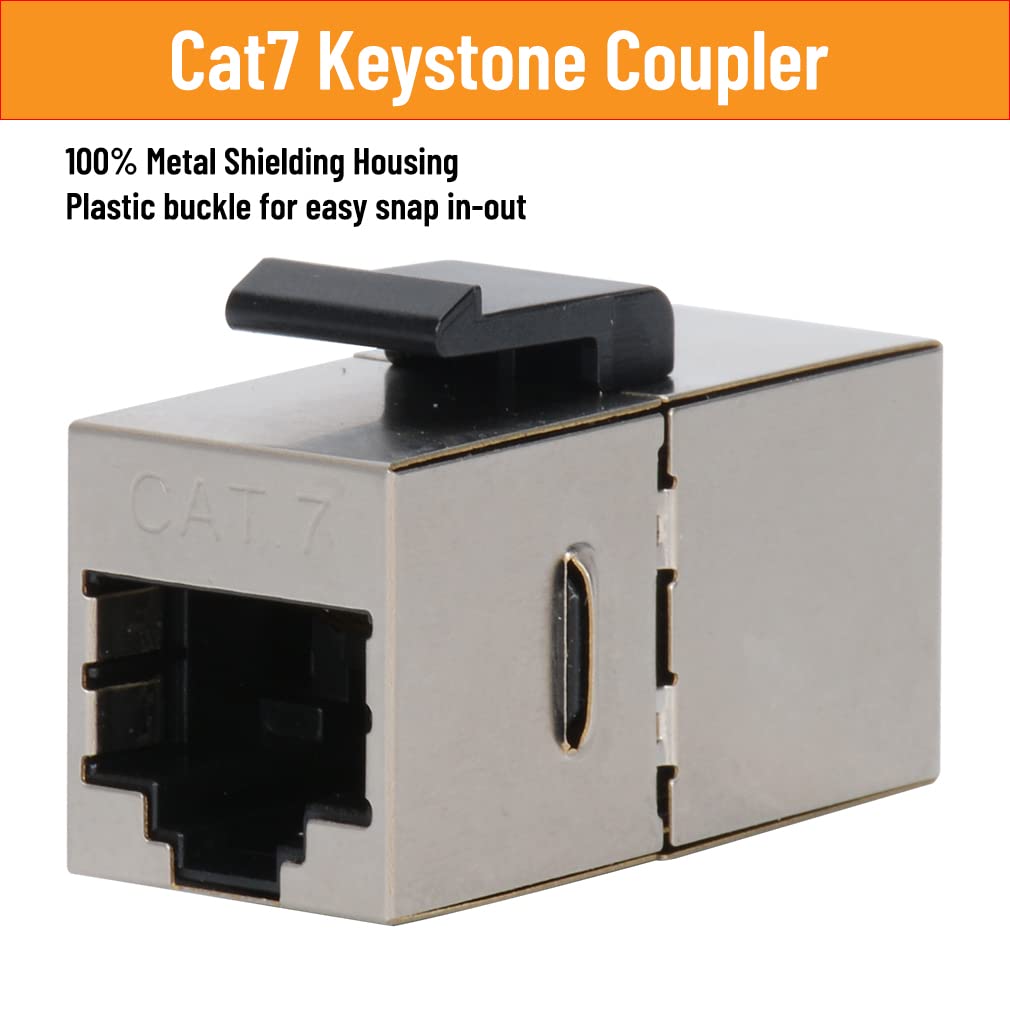 YOEMELY CAT7 RJ45 Inline Coupler Keystone Jack Wall Plate Shielded 1 Port White ABS 51821WH-1
