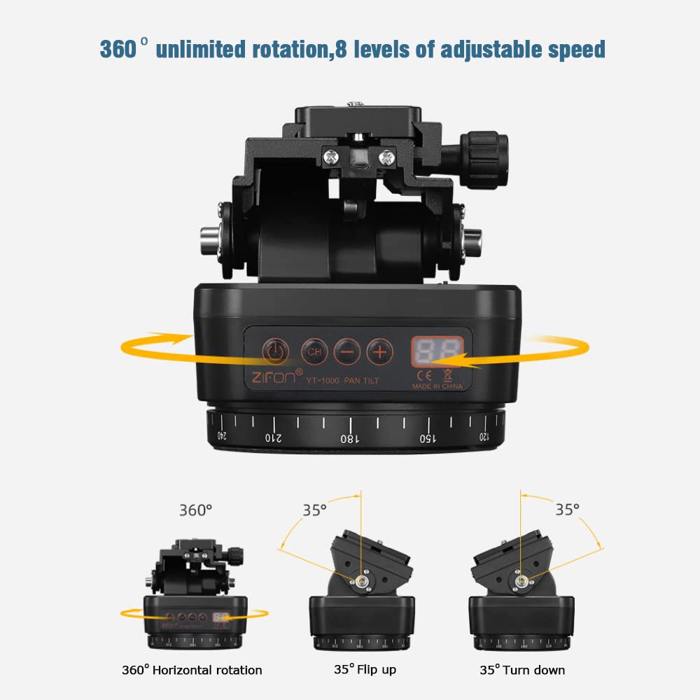 Mcoplus Yt-1000 Remote Control Pan Tilt Head, Automatic Motorized Rotating Panoramic Head For Smartphones/Dslr Cameras/Action Ca