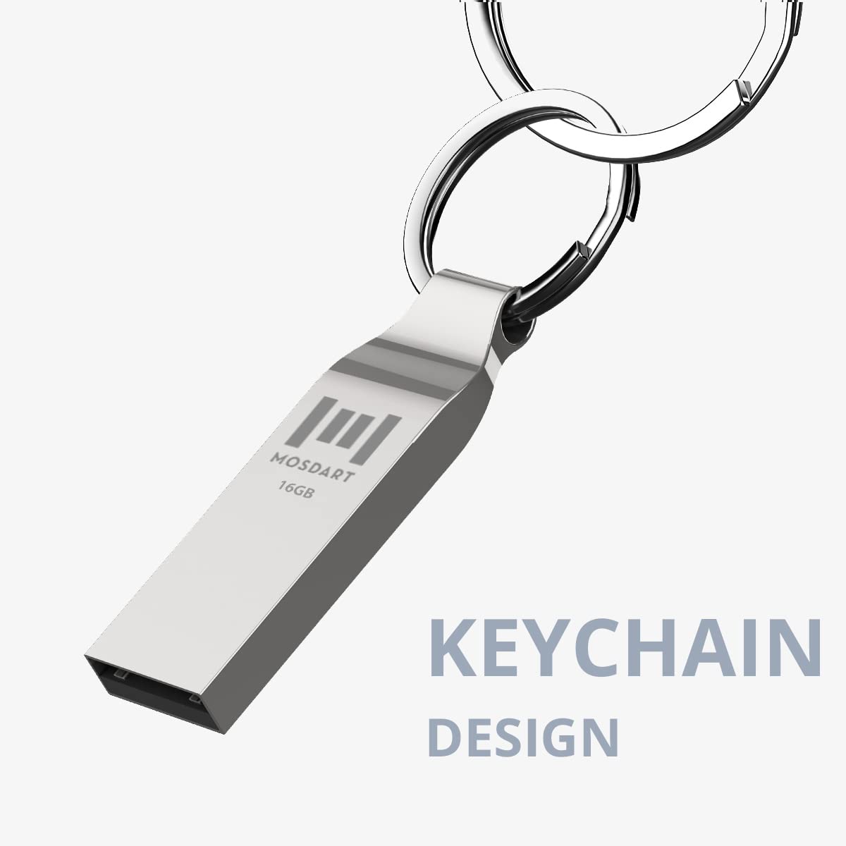 Mosdart Waterproof 16Gb Usb2.0 Flash Drive, Fat32 Metal Memory Stick With Keychain, For System Back, Data Storage, Silver