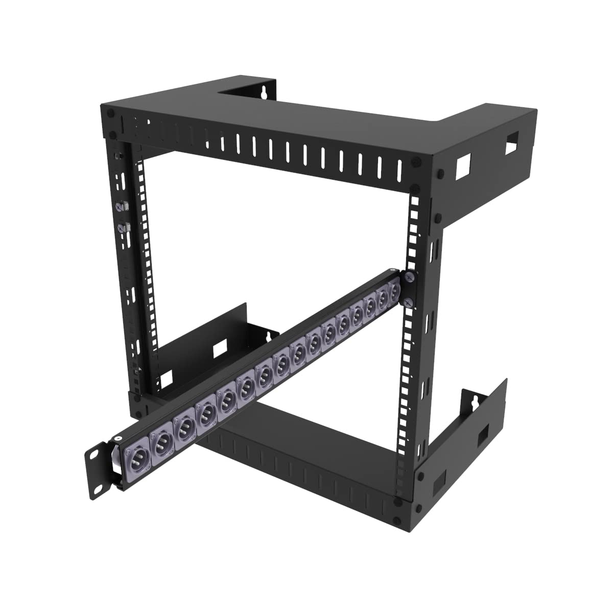 Qiaoyoubang 1U Hinged Rack Panel Xlr Hdmi Audio Rack Mount Panel With 16 D Series Punch Outs For 19 Inch Audio Enclosure Server