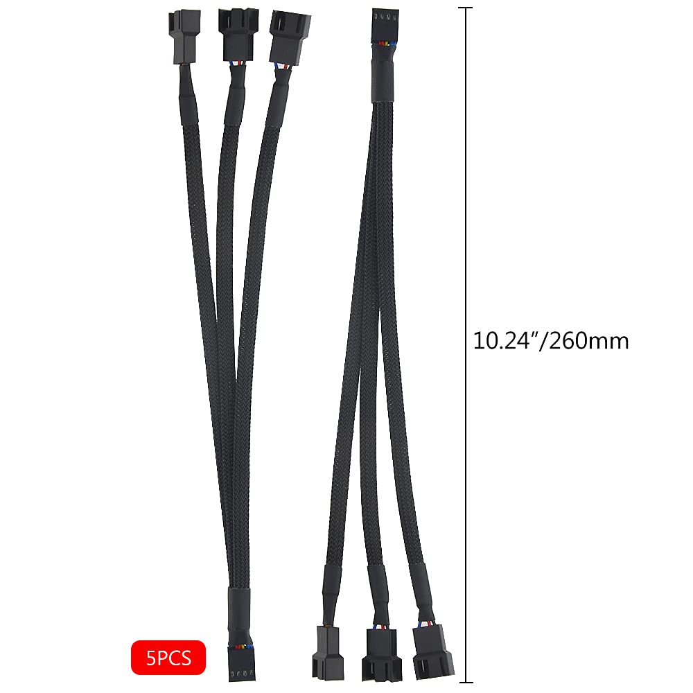 Wmycongcong 5 Pcs Fan Splitter Cable 4 Pin Y Splitter 1 To 3 Converter Pc Fan Power Extension Cable For Pwm Fan Case Computer At