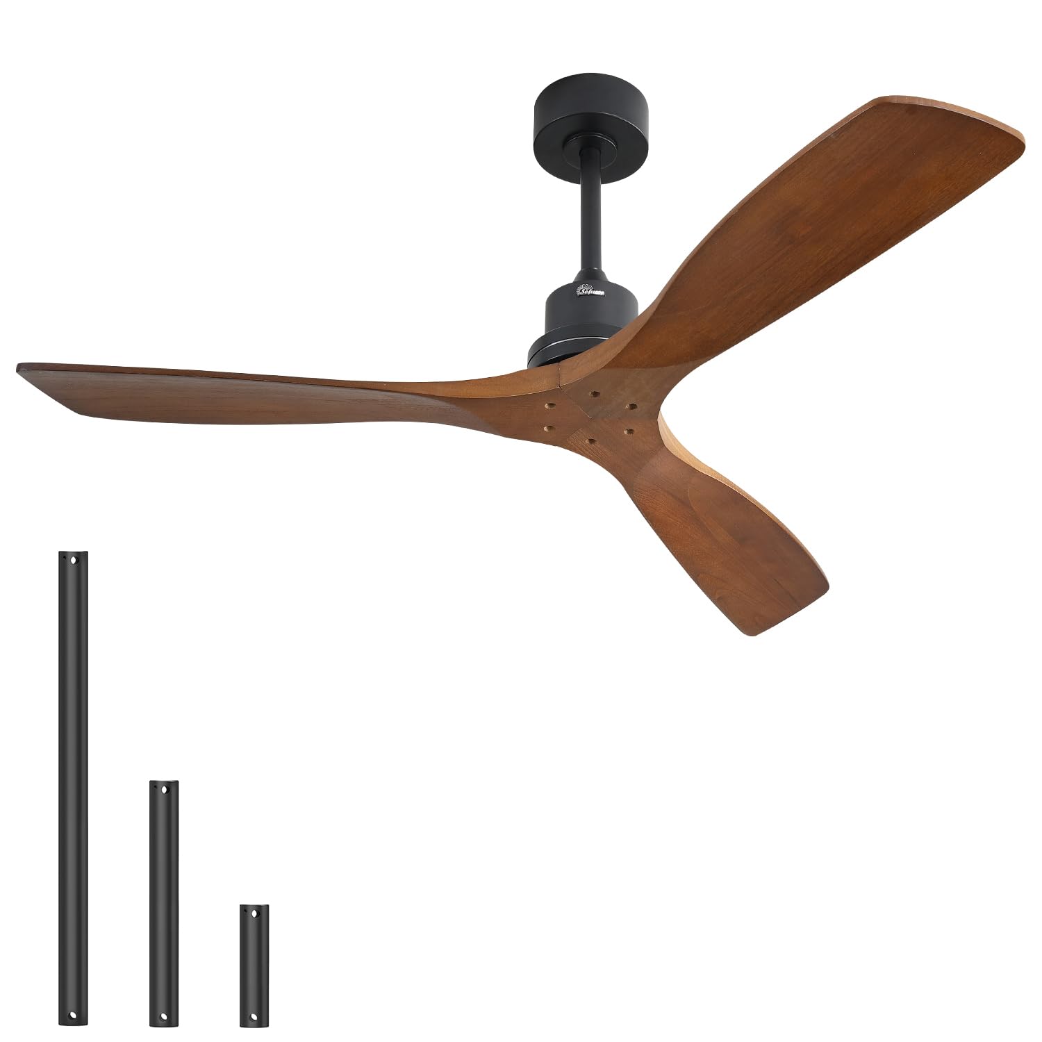 Sofucor 52 Inch Ceiling Fan No Light Outdoor Ceiling Fan Remote Controlled 3 Carved Wood Fan Blades Reversible DC Motor Ceiling 