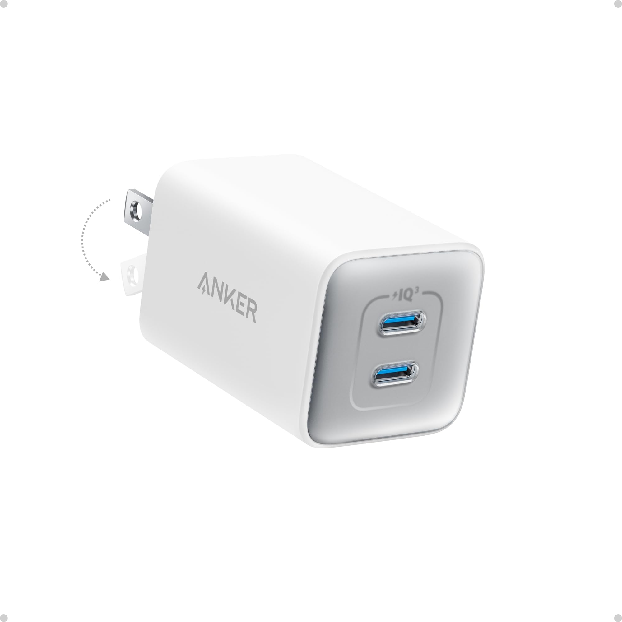 Anker Nano 47W USB C Charger, 2 Port Compact Foldable GaN Charger for iPhone 17 / 16, Galaxy, Pixel, Compatible with MagSafe (Wh