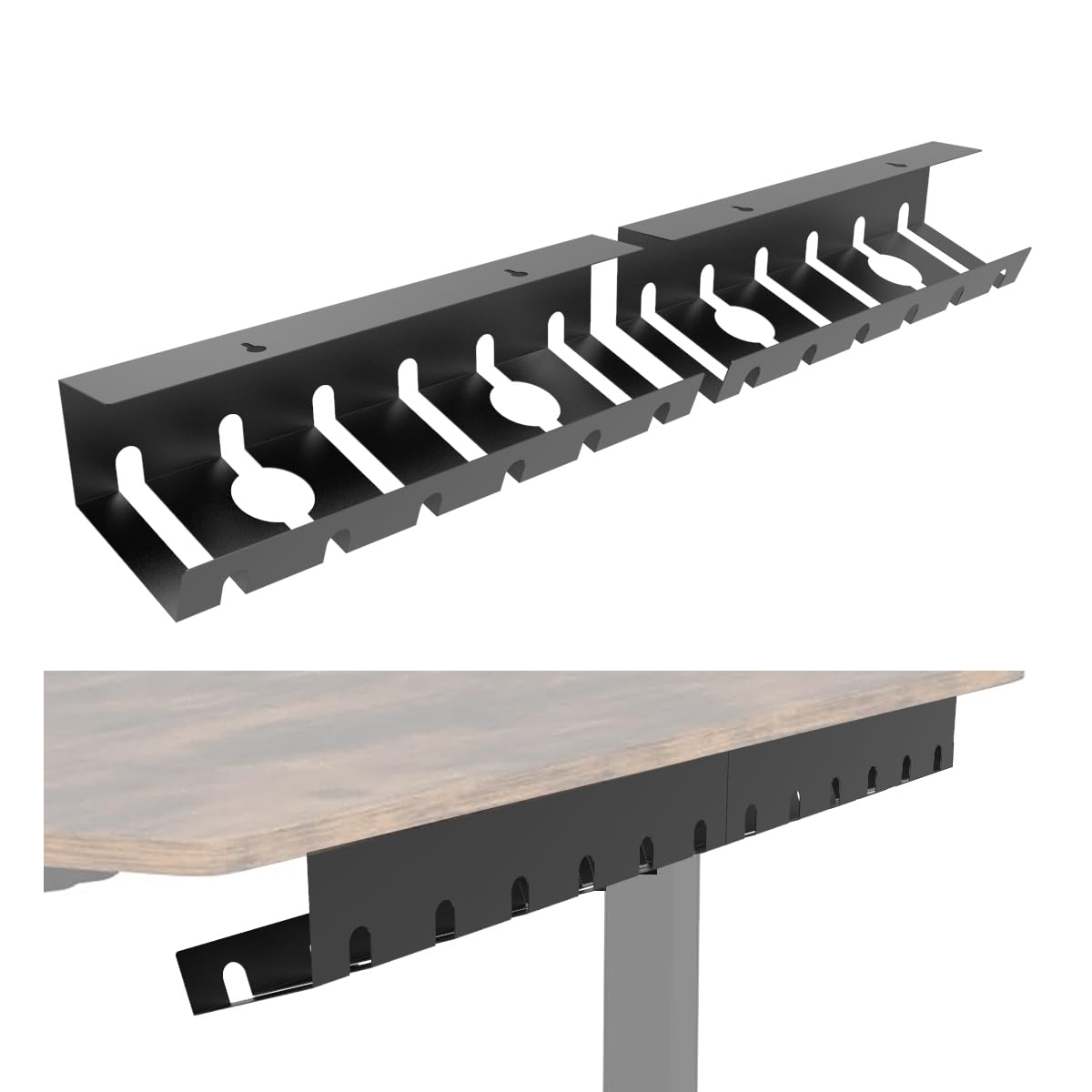 Qiaoyoubang 2 Pcs Of Cable Management Under Desk For Easy Mounting Metal Under Desk Cable Organizer For Office, Home Cable Tray