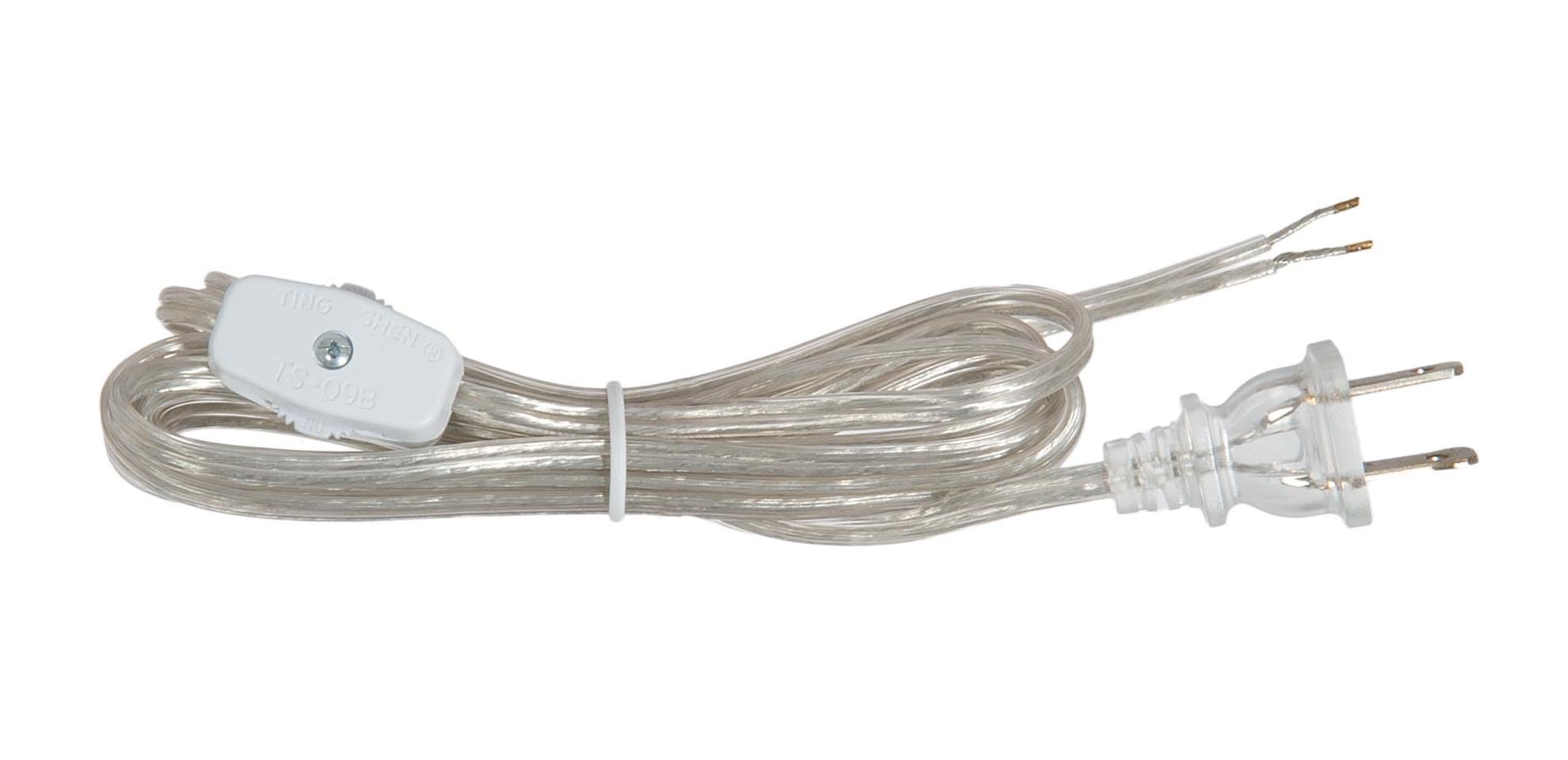 B&P Lamp 8 Foot Clear Silver Cord Set W/Rotary On Off Switch, Spt 2 Cord Size