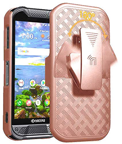 Nakedcellphone Case With Clip Compatible With Kyocera Duraforce Pro 2 Phone, [Rose Gold Pink] Slim Ribbed Kickstand Cover With [