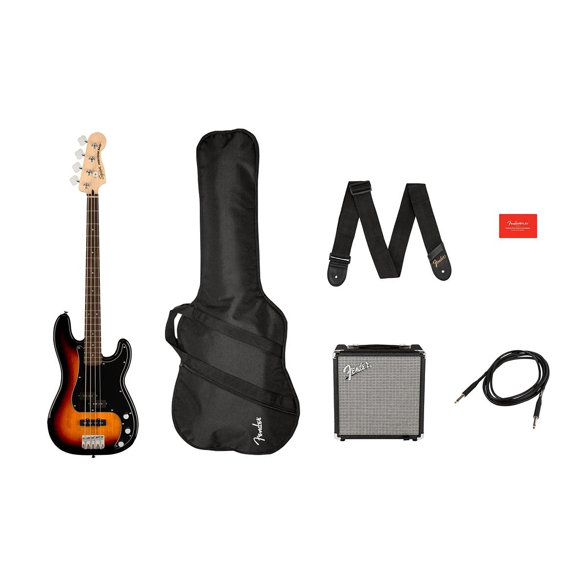 Squier By Fender Precision Bass Guitar Kit, Affinity Series, Laurel Fingerboard, 3-Color Sunburst, Poplar Body, With Guitar Bag