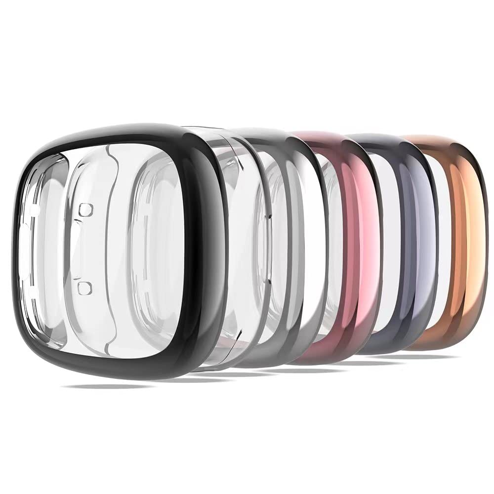 Kpyja Screen Protector Compatible With Fitbit Sense 2/Versa 4 Case, Soft Tpu Plated Case All-Around Protective Screen Full Cover Bumper Compatible For Fitbit Sense 2/Versa 4 Smart Watch