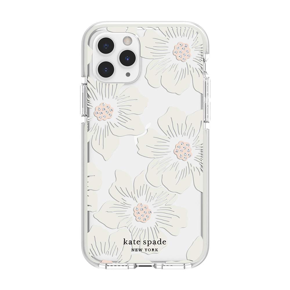 Kate Spade New York Defensive Hardshell Case For Iphone 11 Pro   Hollyhock Floral Clear/Cream With Stones/Cream Bumper