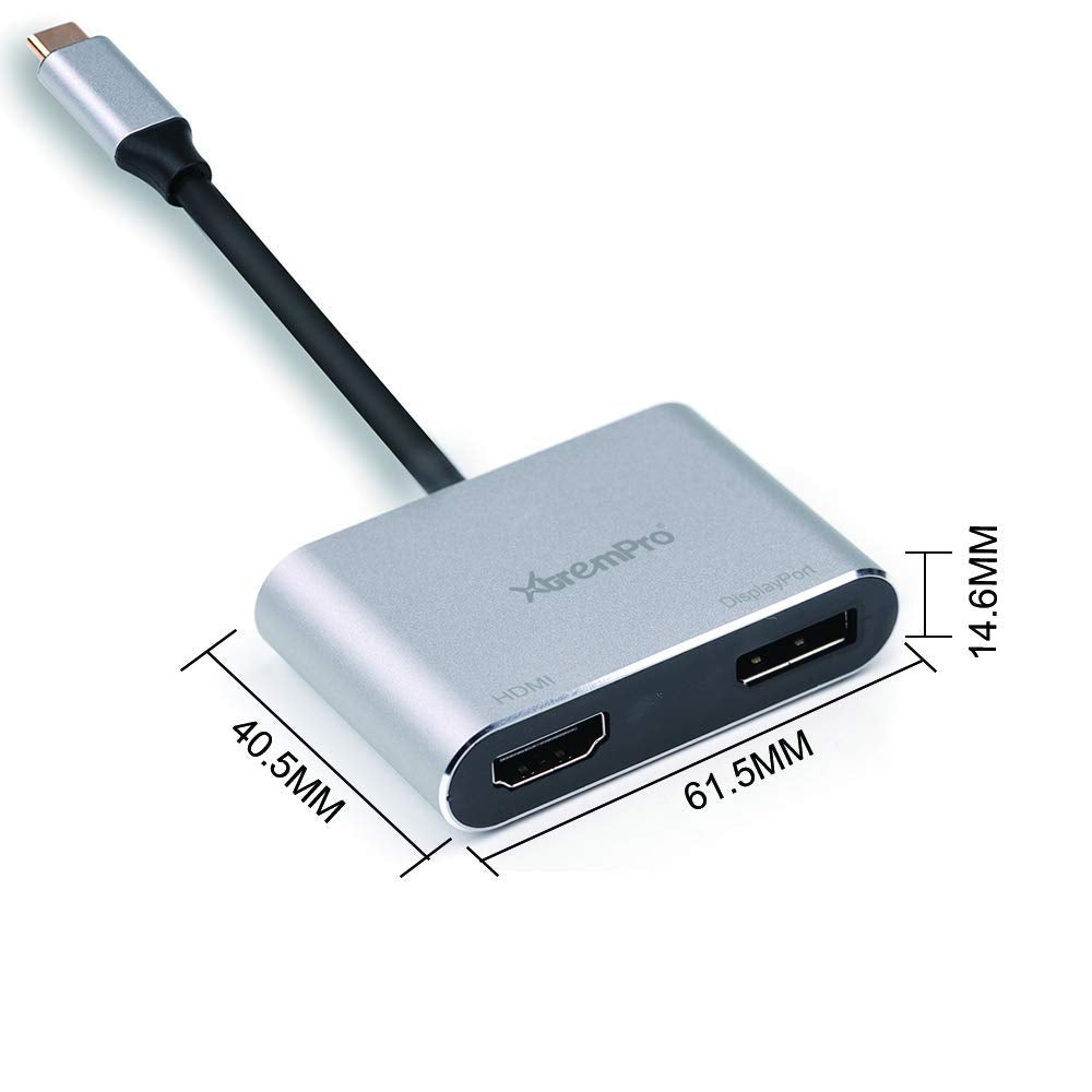 Xtrempro , Usb Type C To Hdmi And Displayport Adapter Supports Up To Two 4K 30Hz Monitors, Compatible With Windows Systems Only