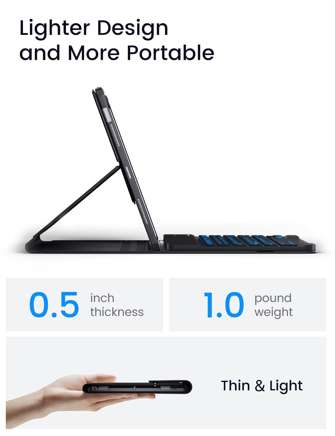 Oyeeice Keyboard Case For Ipad Air 11 Inch M2 & Air 5Th/4Th Generation   Backlit Wireless Detachable, Smart Folio Cover With Pen